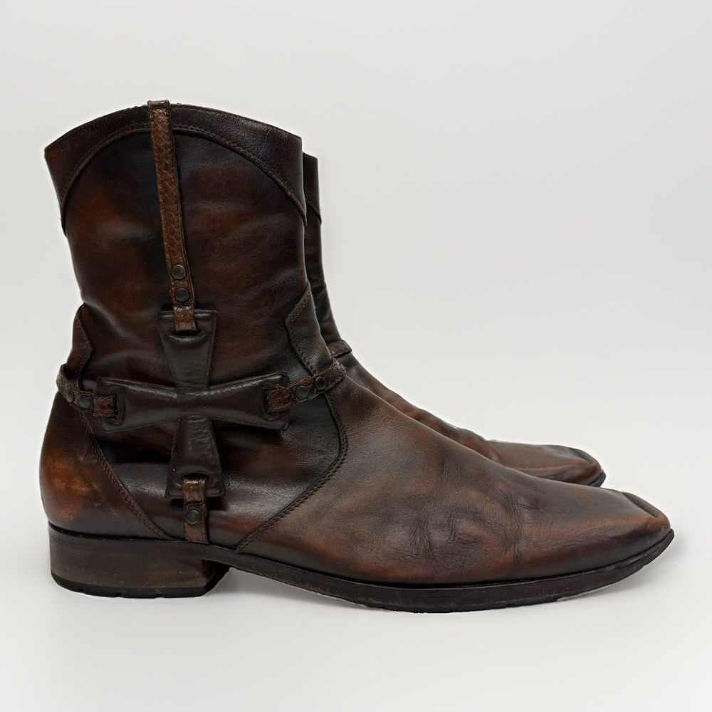 Mark Nason Corleone Brown Leather Harness Boots Square Toe Moto Men's Size 13